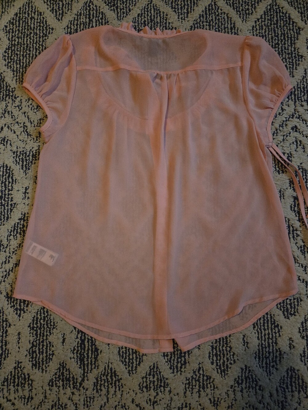 Light Pink Sheer Ruffled Button-Up Blouse - Picture 3 of 3